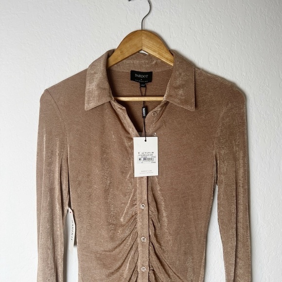 Bardot The Gathered Slinky Dress in Stone - Picture 5 of 9